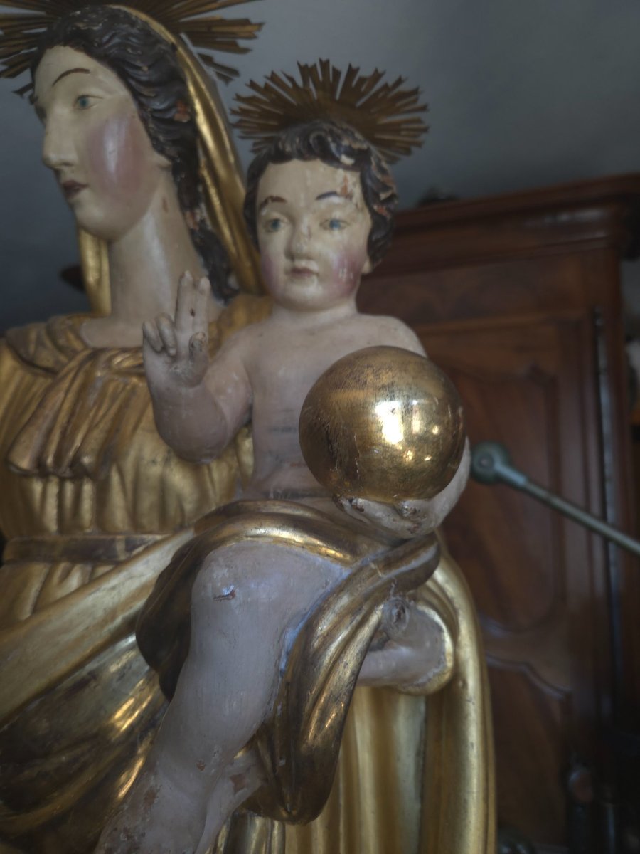 Spanish Virgin And Child 18th Century Gilded Wood Gold Leaf-photo-6