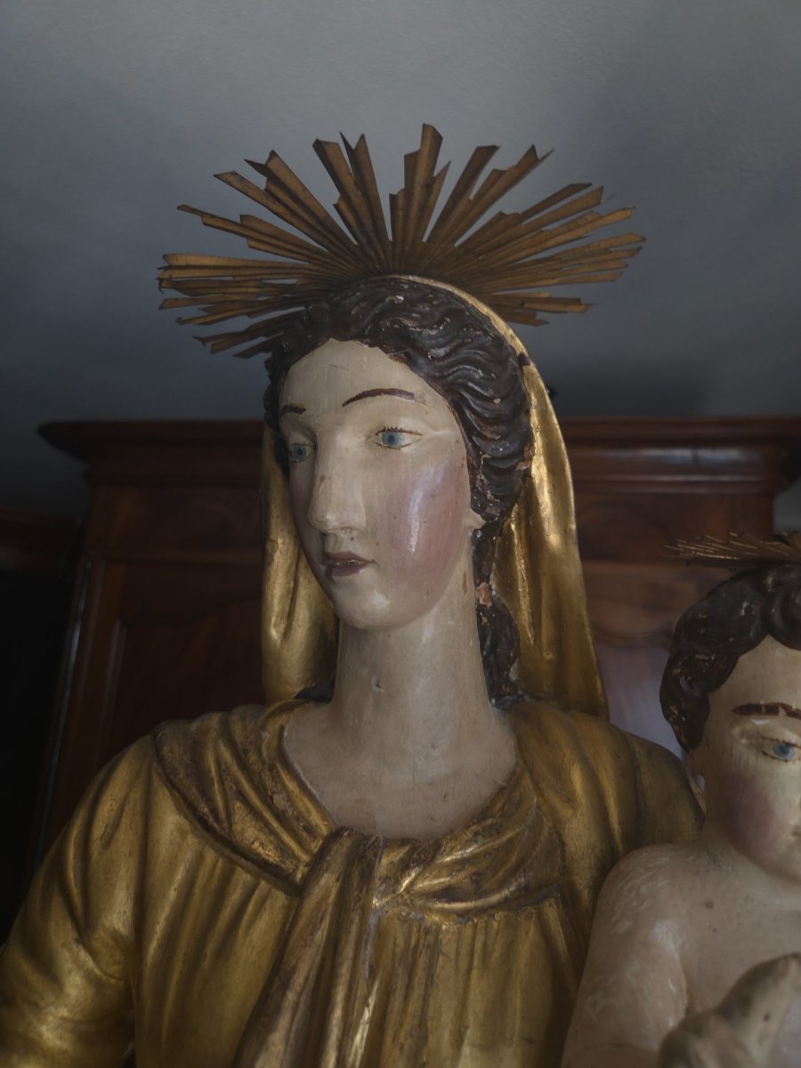 Spanish Virgin And Child 18th Century Gilded Wood Gold Leaf-photo-8