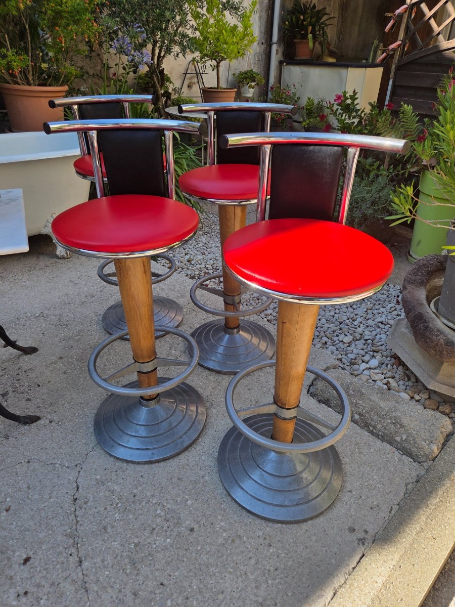 Suite de 4 tabourets de bar bistrot vintage 1970 Design München-photo-3