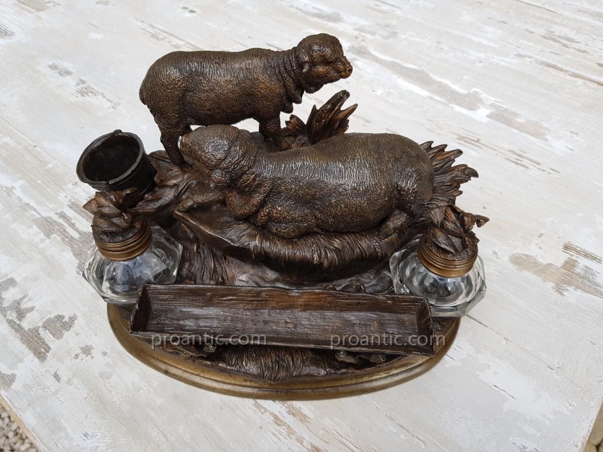 Inkwell In Bronze By Jules Moigniez