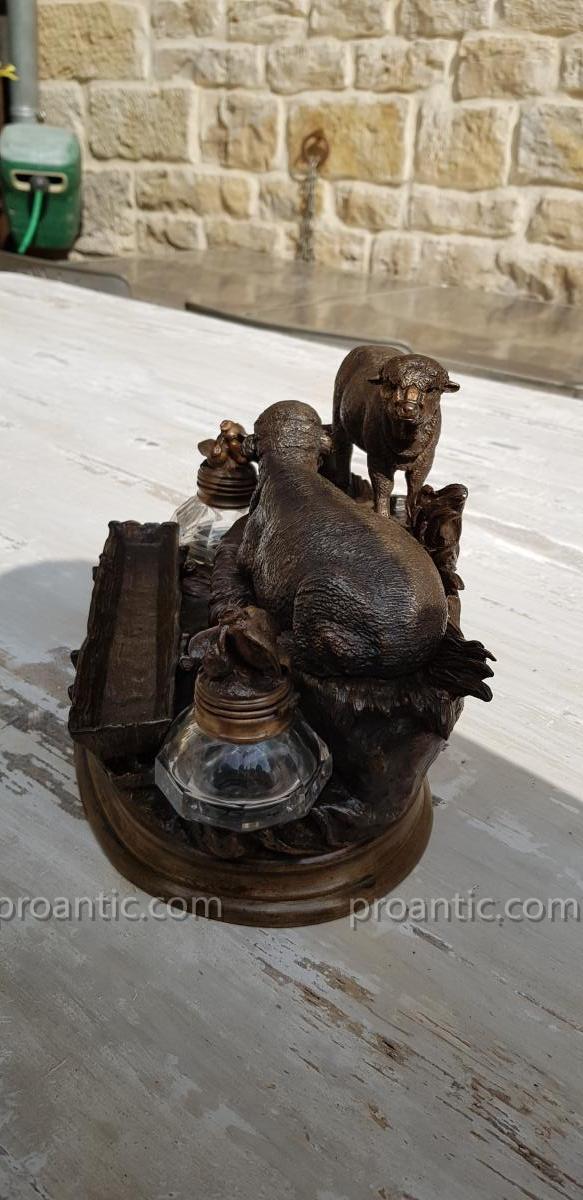 Inkwell In Bronze By Jules Moigniez-photo-5