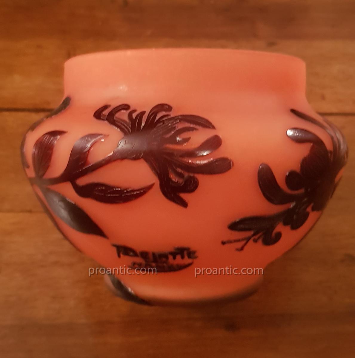 Cup Glass Paste Vase Signed Delatte Nancy-photo-3