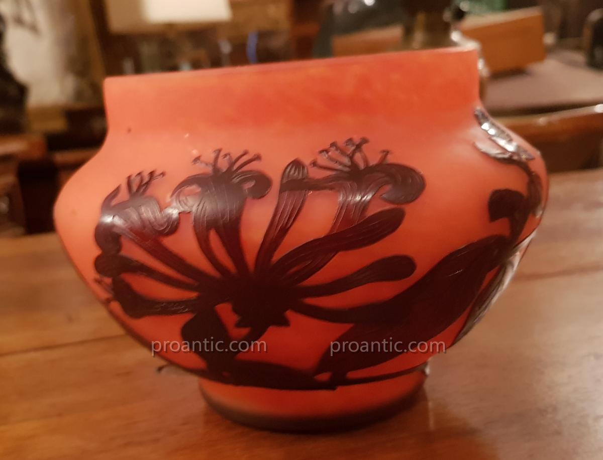 Cup Glass Paste Vase Signed Delatte Nancy-photo-3