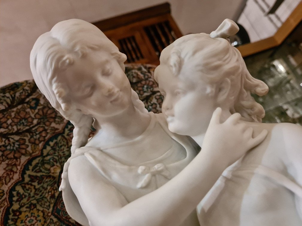 Biscuit Statue 2 Young Girls Signed Hippolyte Moreau-photo-2