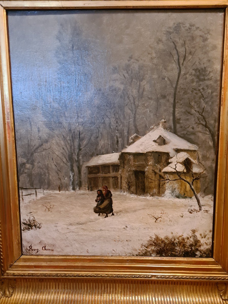 Tableau, Huile Sur Toile, Paysage De Neige , Signé Fleury Chenu-photo-1