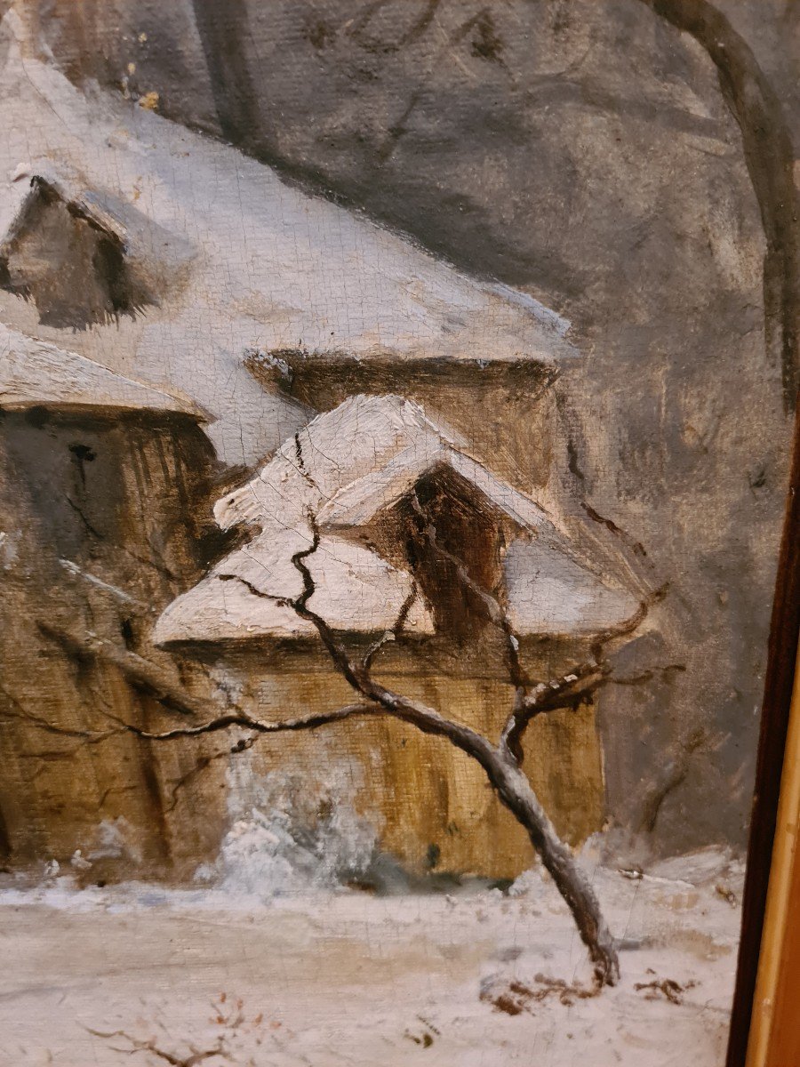 Table, Oil On Canvas, Snow Landscape, Signed Fleury Chenu-photo-4