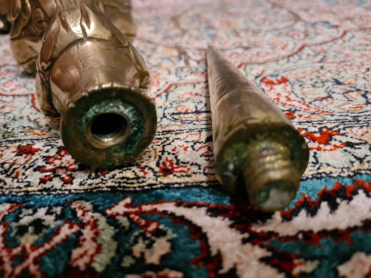 Altar Candlestick In Repoussé Brass 18th Lyonnais-photo-6