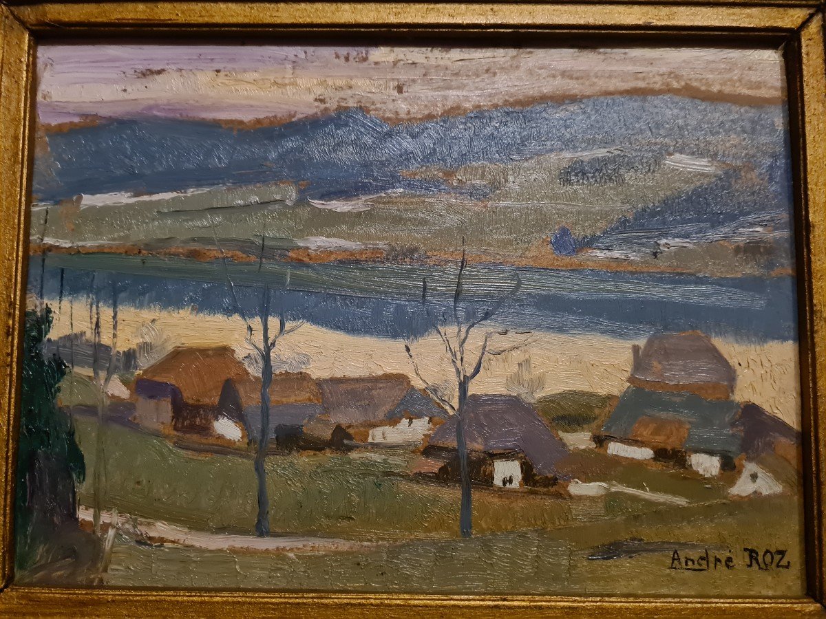 Tableau André Roz (1887-1946) Art Comtois Village-photo-7
