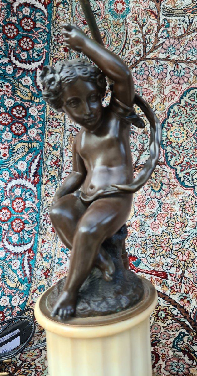 Pair Of White Marble Lamps And Bronze Cherubs-photo-2