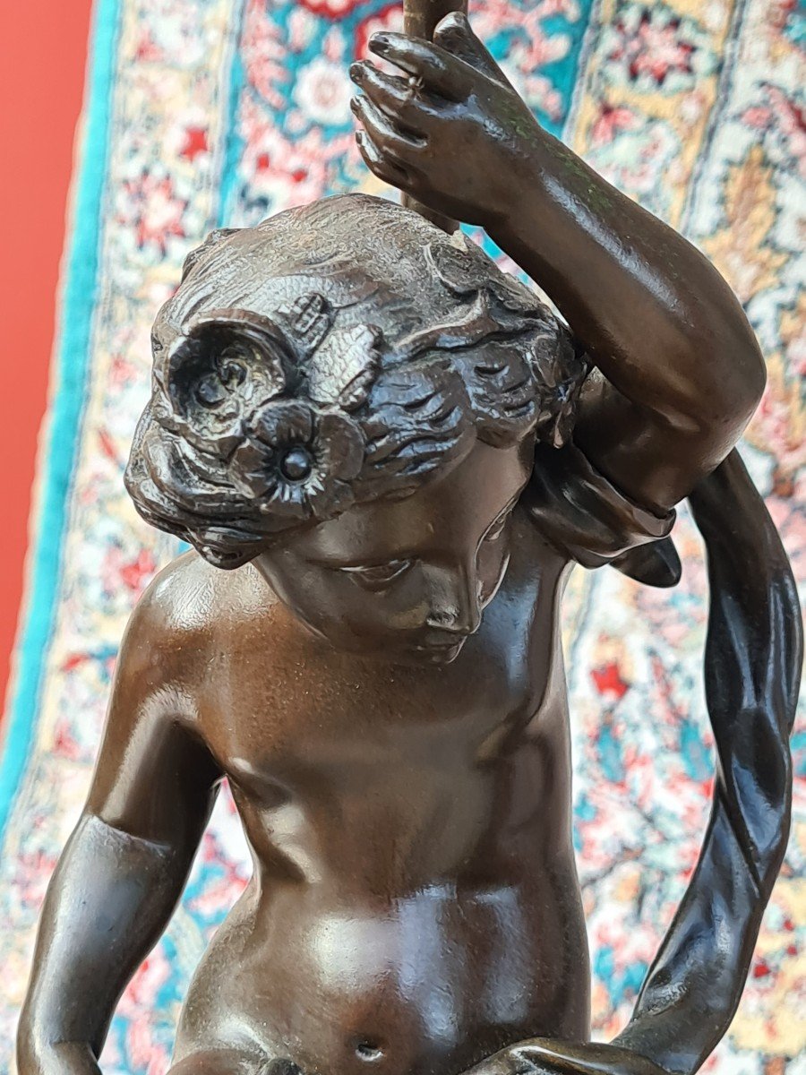 Pair Of White Marble Lamps And Bronze Cherubs-photo-3