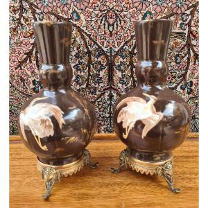 Pair Of Late 19th Century Tiled Vases 