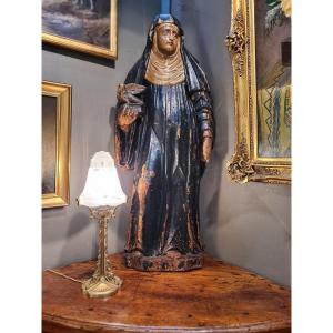 Saint Bridget Statue In Polychrome Resinous