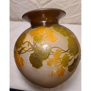 Large Balle De Gallé Vase, Decor With Nasturtiums