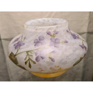 Daum Coupe Vase With Violets 