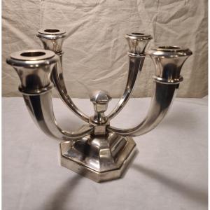 Candlestick In Silver Bronze By Jules Leleu And Christofle Around 1930