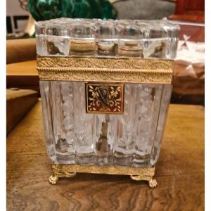 Baccarat/creusot Crystal Box, 1830, Filled With Its 4 Crystal And Vermeil Bottles