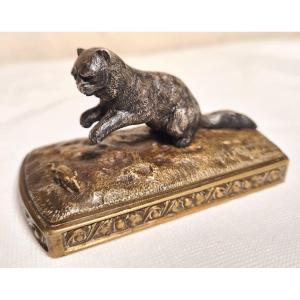 Small Bronze Cat And Mouse Signed Martel