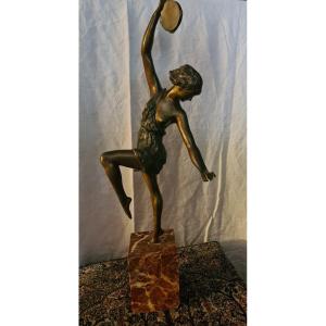 Statue Art Déco En Bronze "danseuse Au Tambourin "signée Matto (marcel André Bouraine)