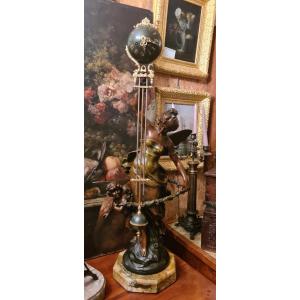Pendule Oscillante Dit Mystérieuse Signée Auguste Moreau, "amour Et Printemps"