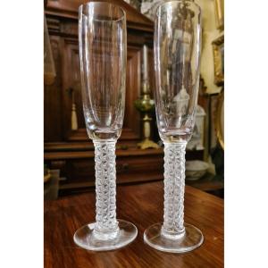 Deux Verres, Flutes à Champagne , De Lalique France , Modèle Vendôme