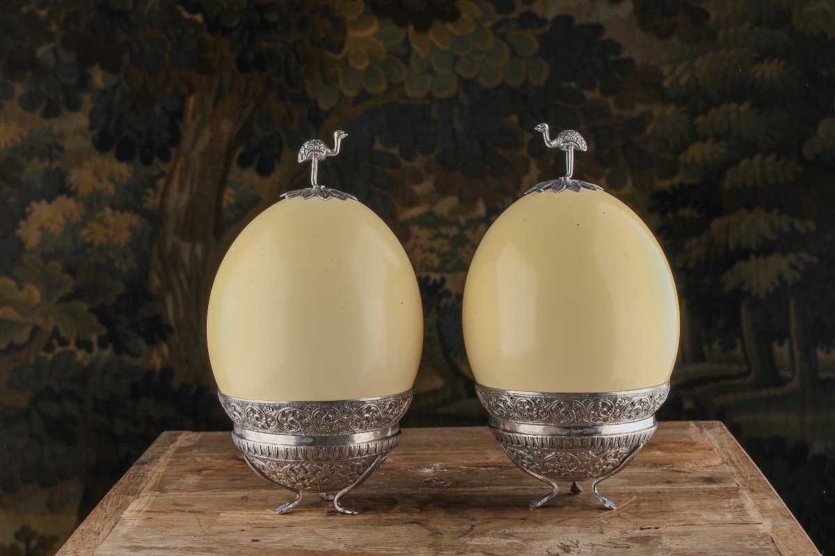 Ostrich Eggs Mounted In Silver 