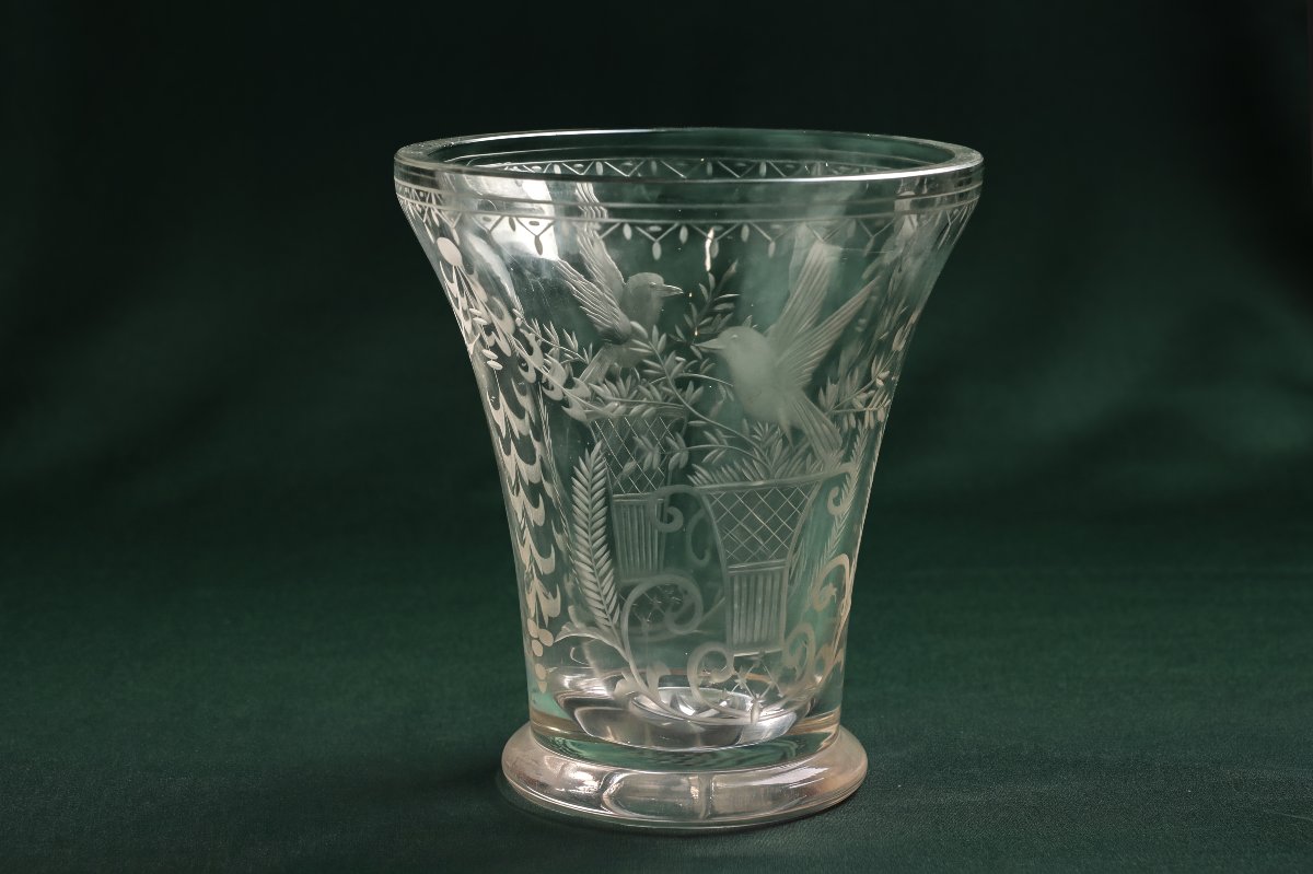 Bohemian Crystal Vase With Birds 
