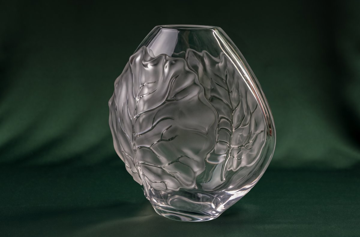 Vase en verre à décor de feuilles Lalique France-photo-2
