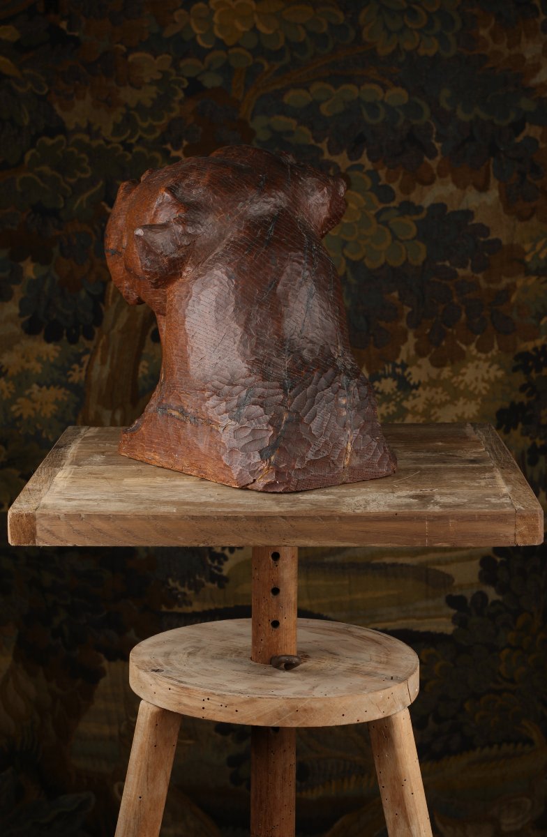 Carved Oak Mastiff Head-photo-4