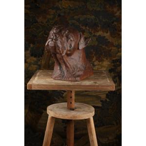 Carved Oak Mastiff Head