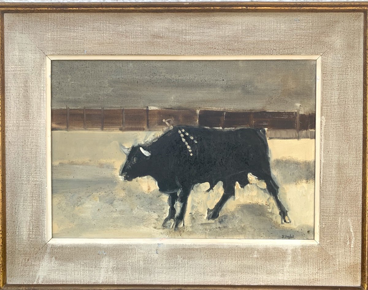 Peinture De Jc Chedal ,taureau Et Banderilles