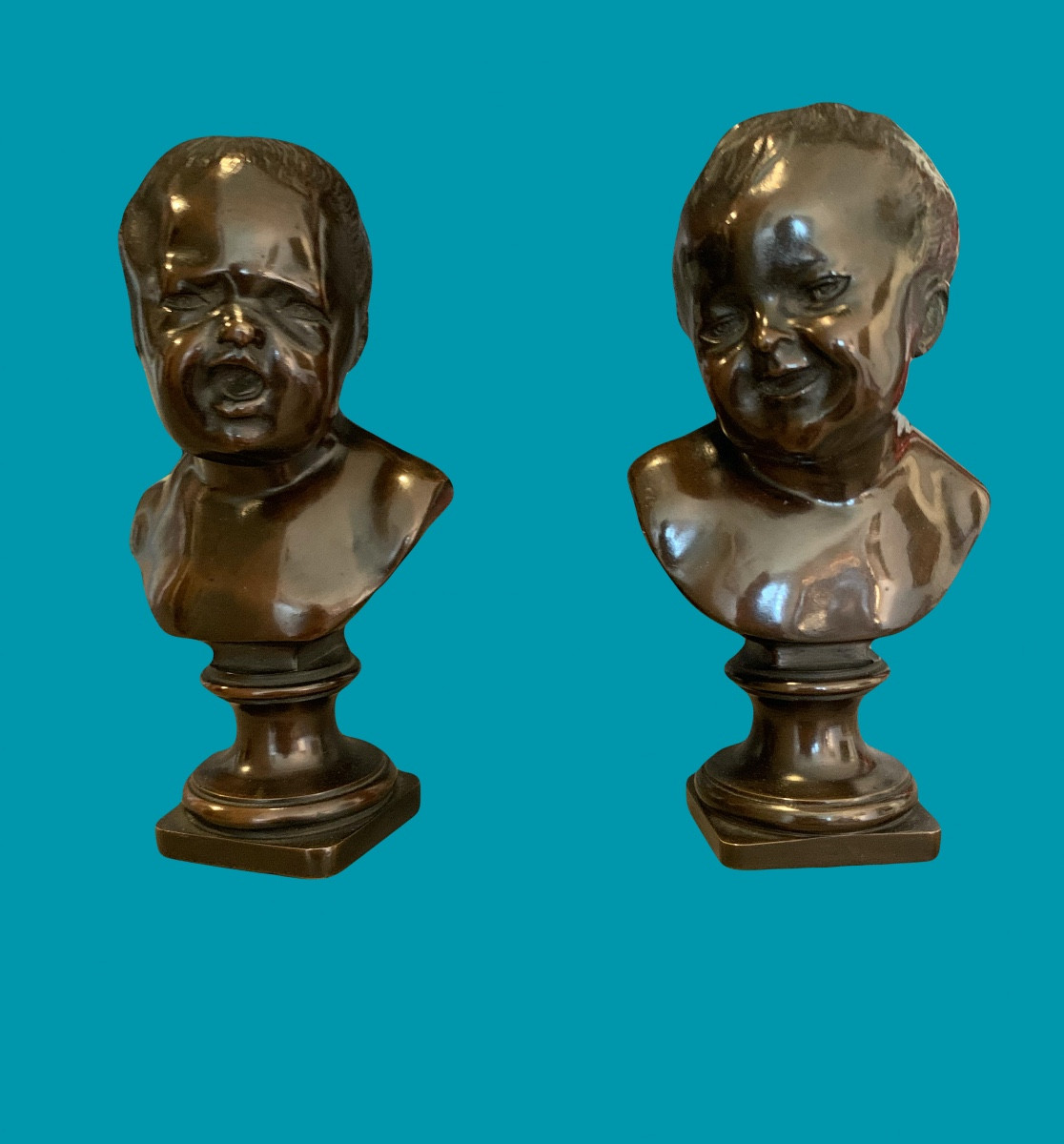 Paire de Bustes en Bronze d'Enfants XIX ème