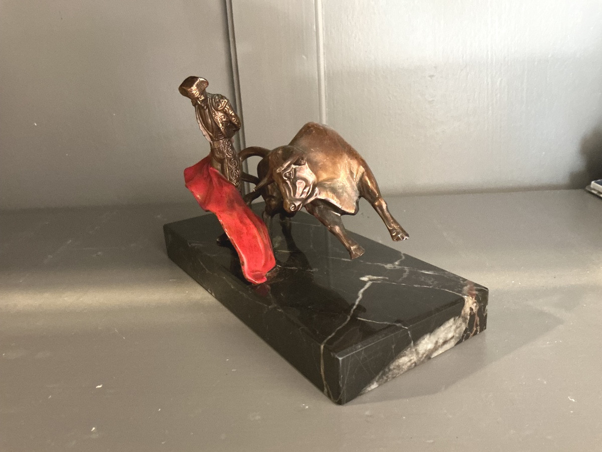 Sculpture  scène de corrida ,tauromachie .-photo-2