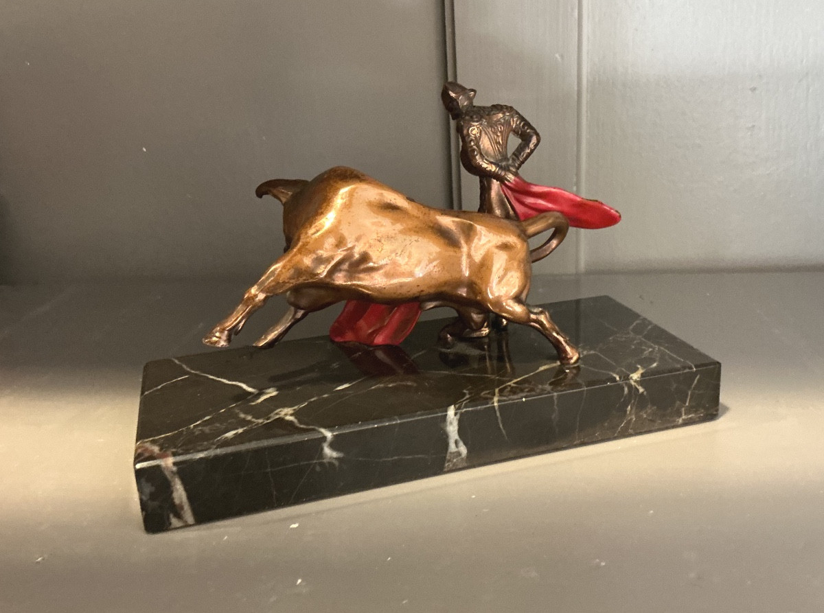 Sculpture  scène de corrida ,tauromachie .-photo-3