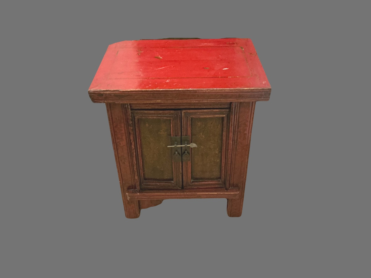 Small Chinese Cabinet In Red Lacquer-photo-2