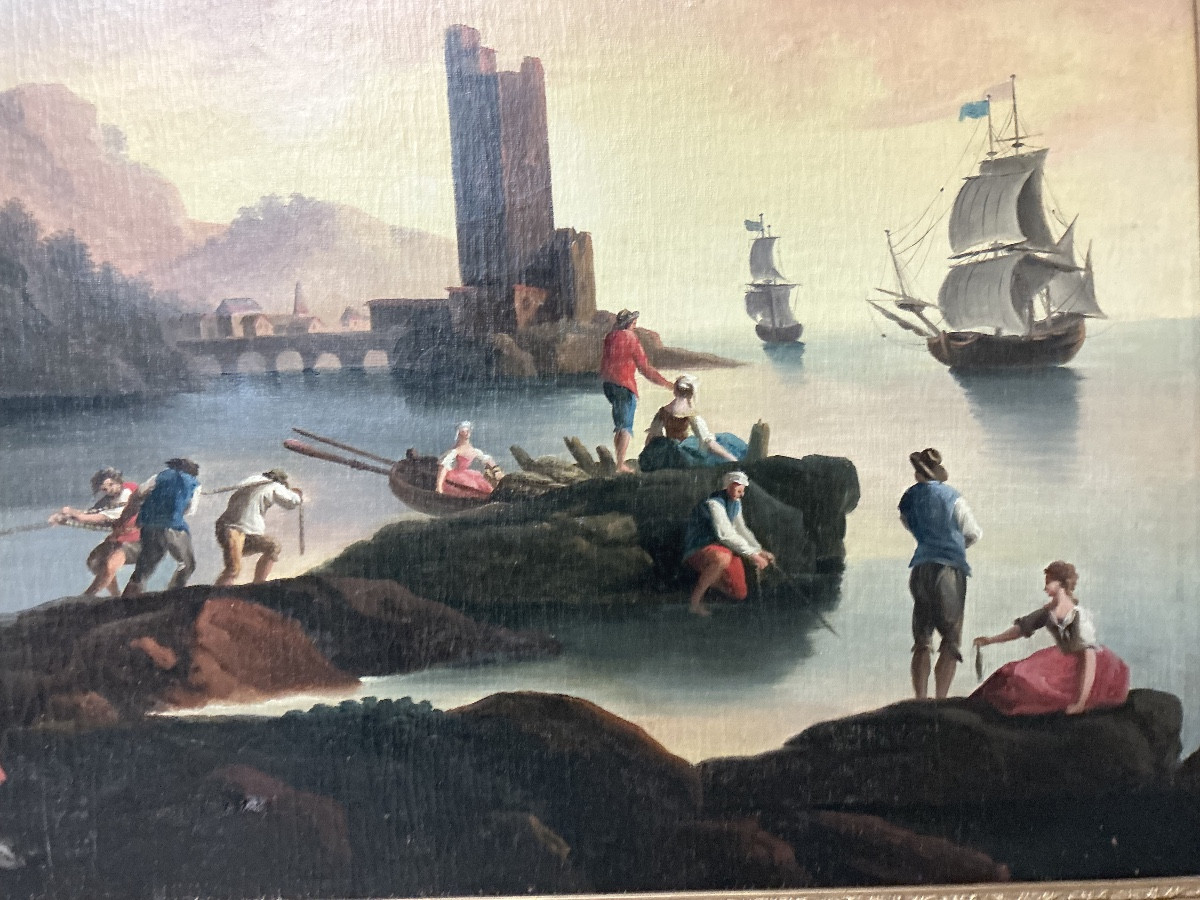 Peinture Marine dans le goût de Claude Joseph VERNET , XIII / début XIX ème siècle -photo-2
