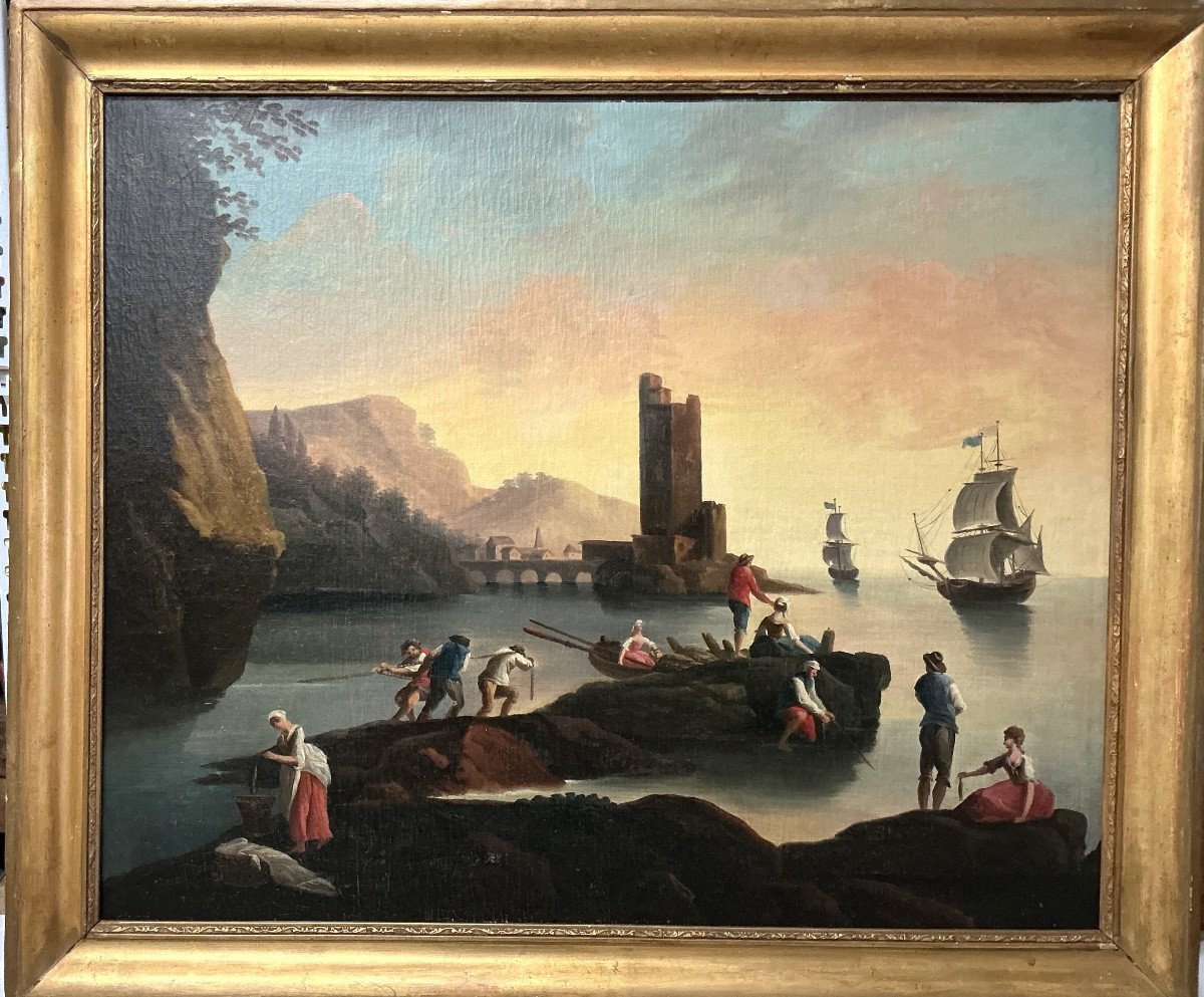 Peinture Marine dans le goût de Claude Joseph VERNET , XIII / début XIX ème siècle 