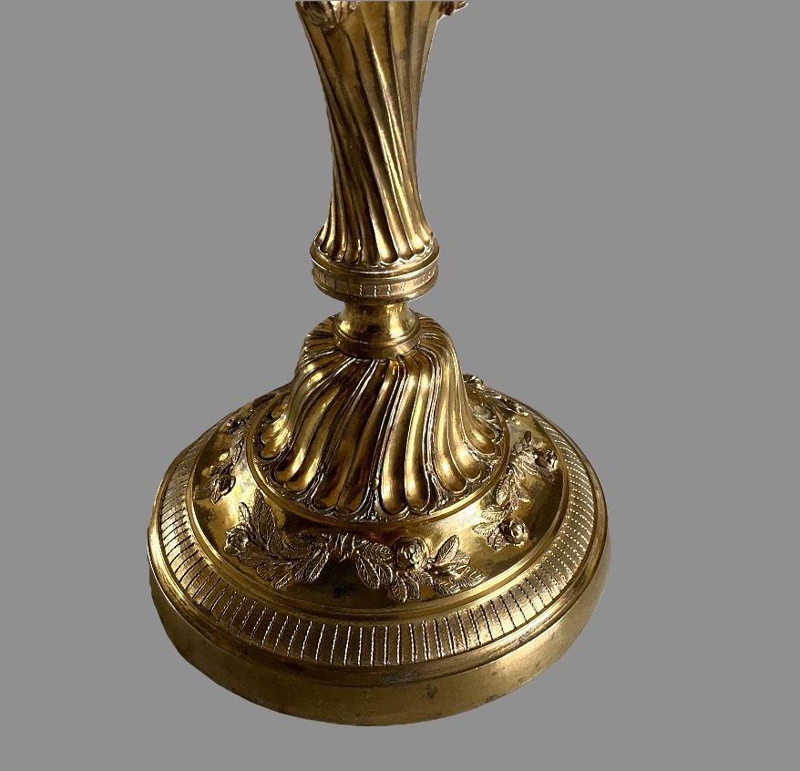 Pair Of Candlesticks, Gilded Bronze Torches, Louis XV Period-photo-2
