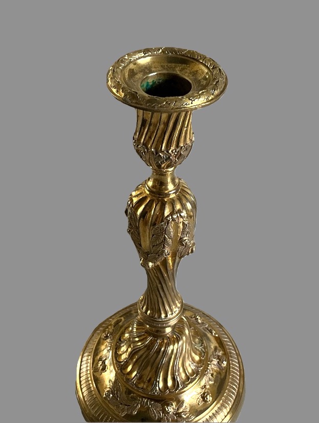 Pair Of Candlesticks, Gilded Bronze Torches, Louis XV Period-photo-3