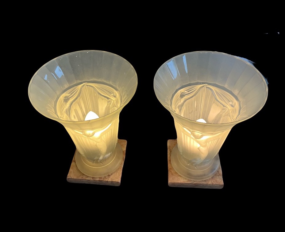 Pair Of Art Deco Glass Lamps -photo-3