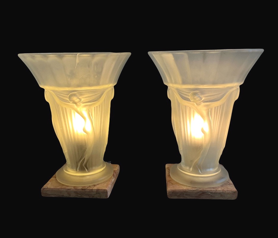 Pair Of Art Deco Glass Lamps 