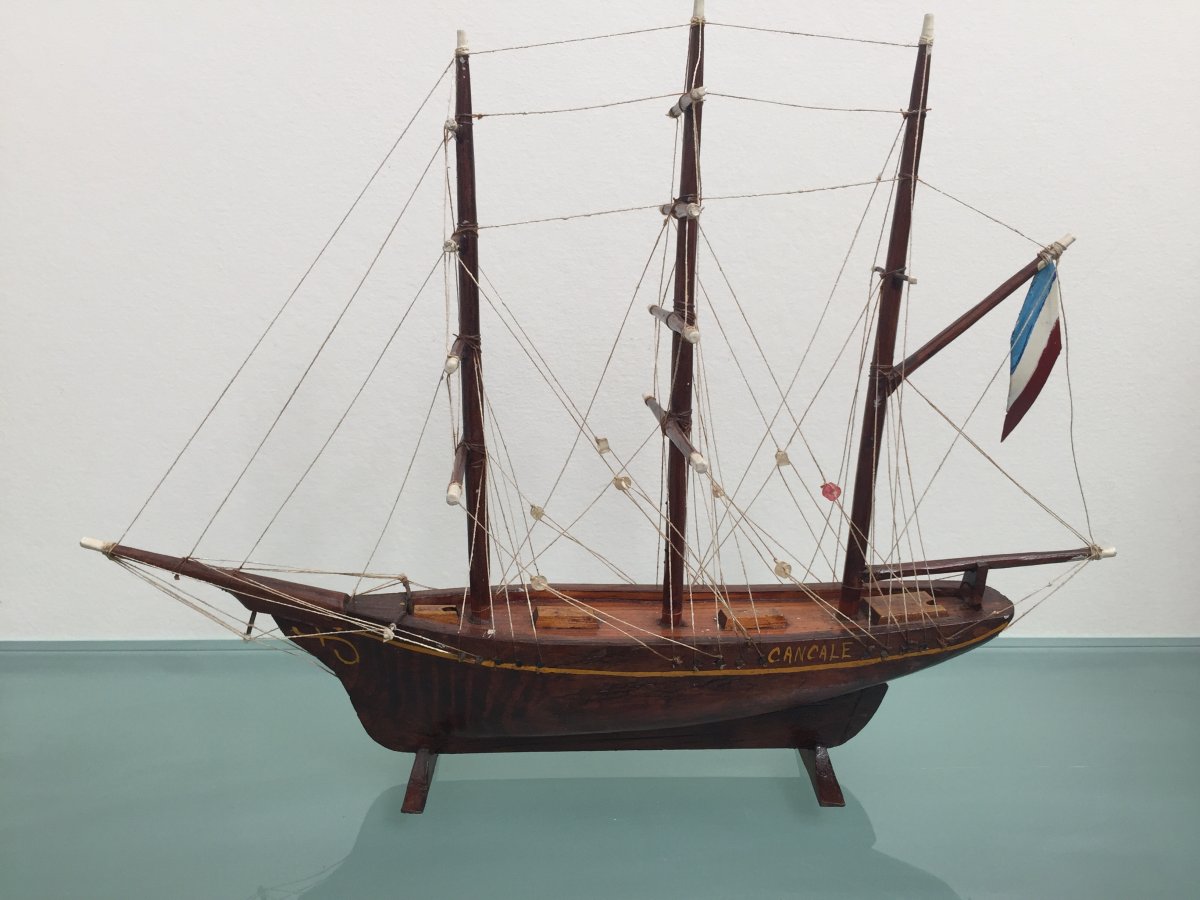 Model Of A Three Masted Barque Sailboat