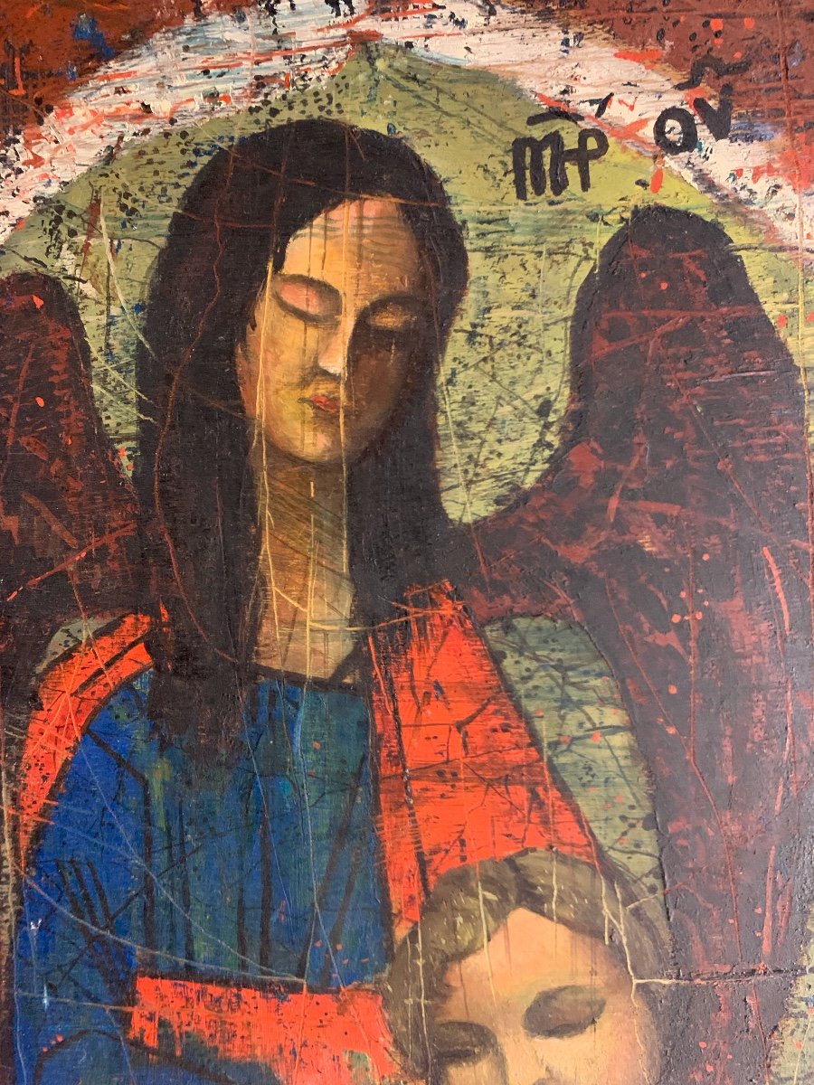 Peinture religieuse ,Icône Vierge à l'enfant -photo-3