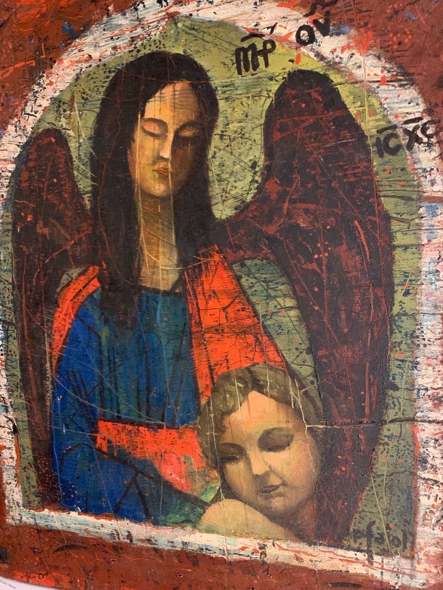 Peinture religieuse ,Icône Vierge à l'enfant -photo-2