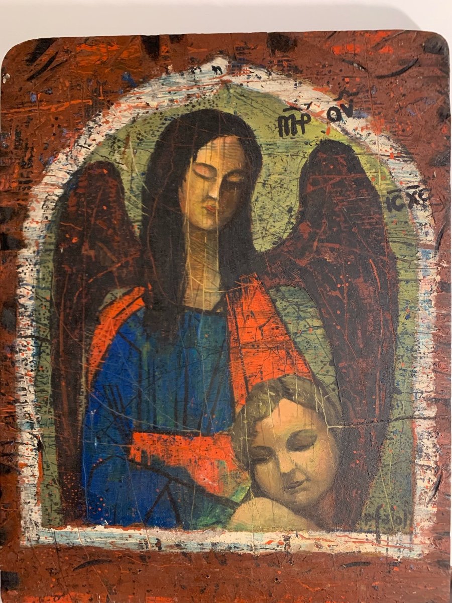 Peinture religieuse ,Icône Vierge à l'enfant -photo-4
