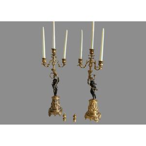 A Pair Of 19th-century Bronze Candelabra With Putti 