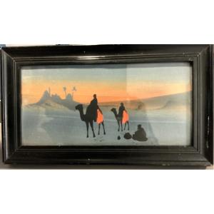 Tableau Orientaliste ,Bédouins dans le desert.