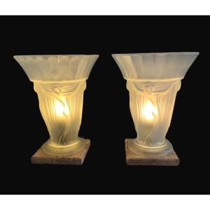 Pair Of Art Deco Glass Lamps