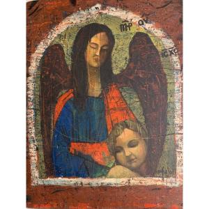 Peinture religieuse ,Icône Vierge à l'enfant 
