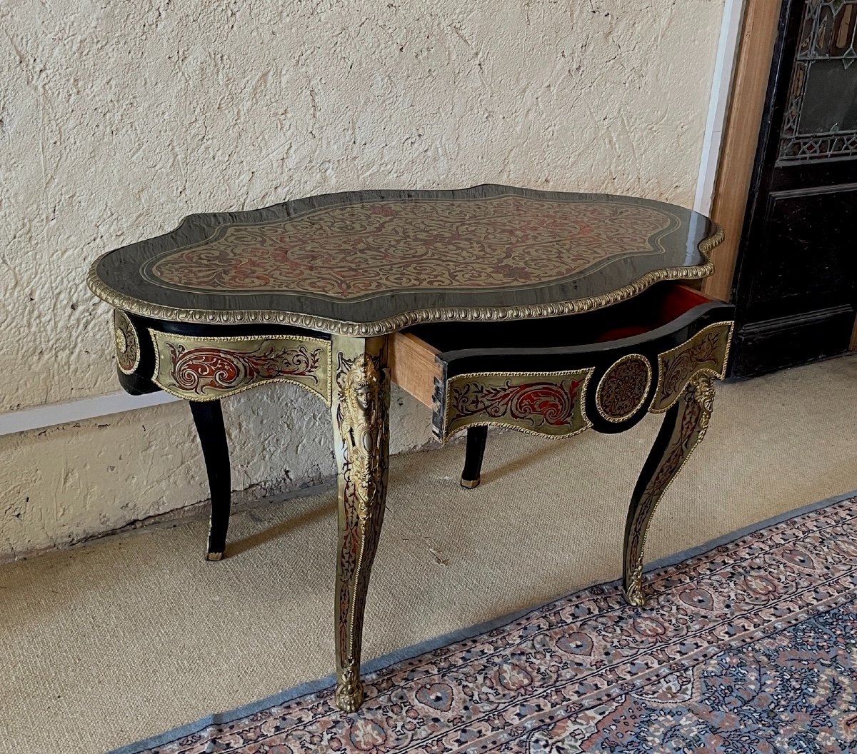 Table En Marqueterie Boulle De Contre-partie. Napoléon III, XIXe Siècle-photo-2