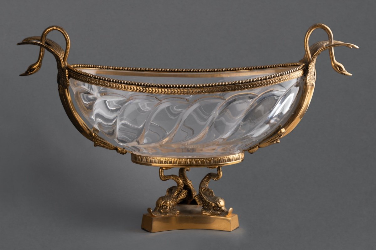 Bowl In Cut Crystal And Gilded Bronze, 19th Century